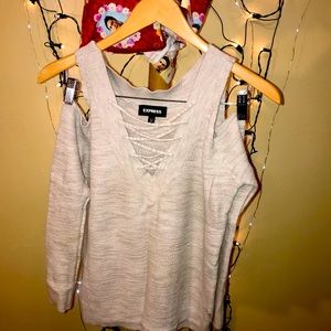 Express Women Gray Pullover Sweater with great open shoulders